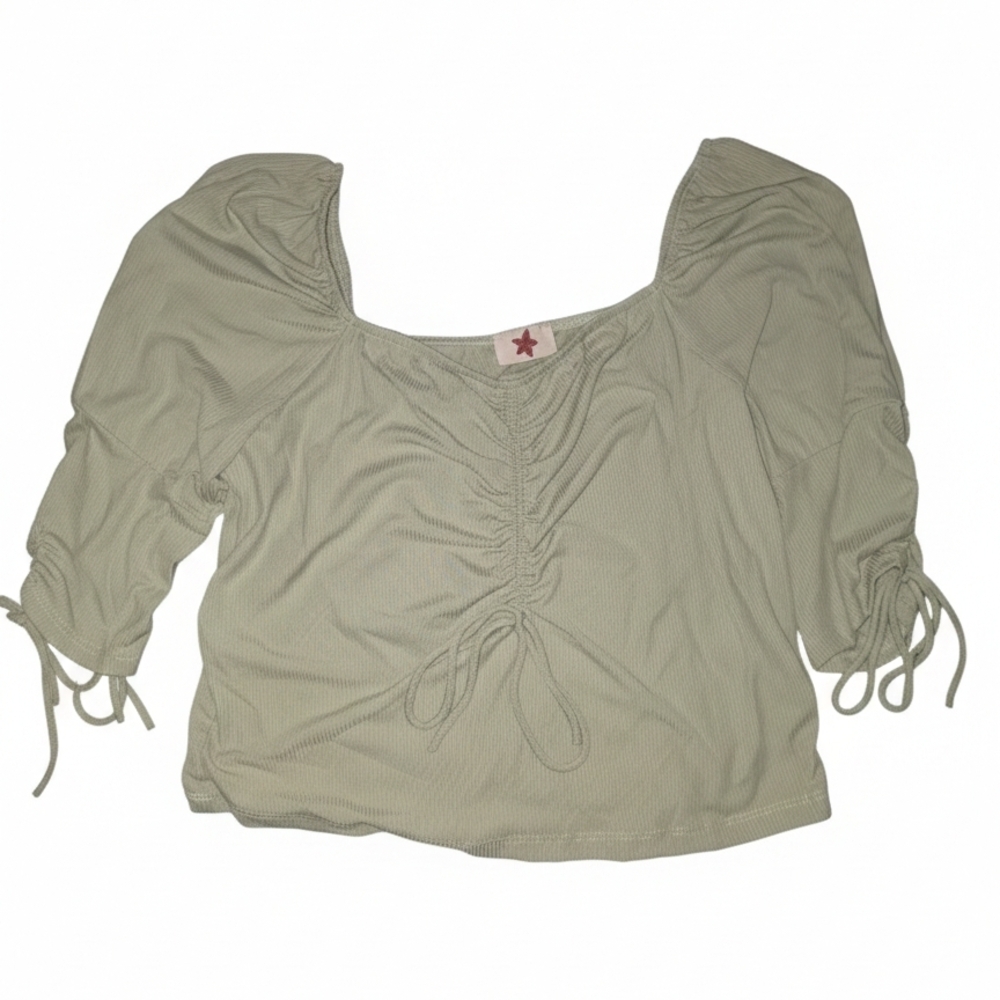 Sage Green‎ Ruched Crop Top Cottagecore, Milkmaid